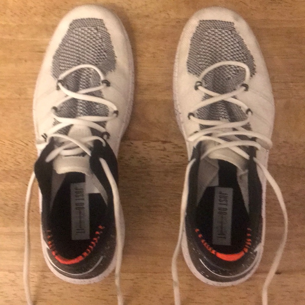 Nike Free Flyknit. White with black and orange